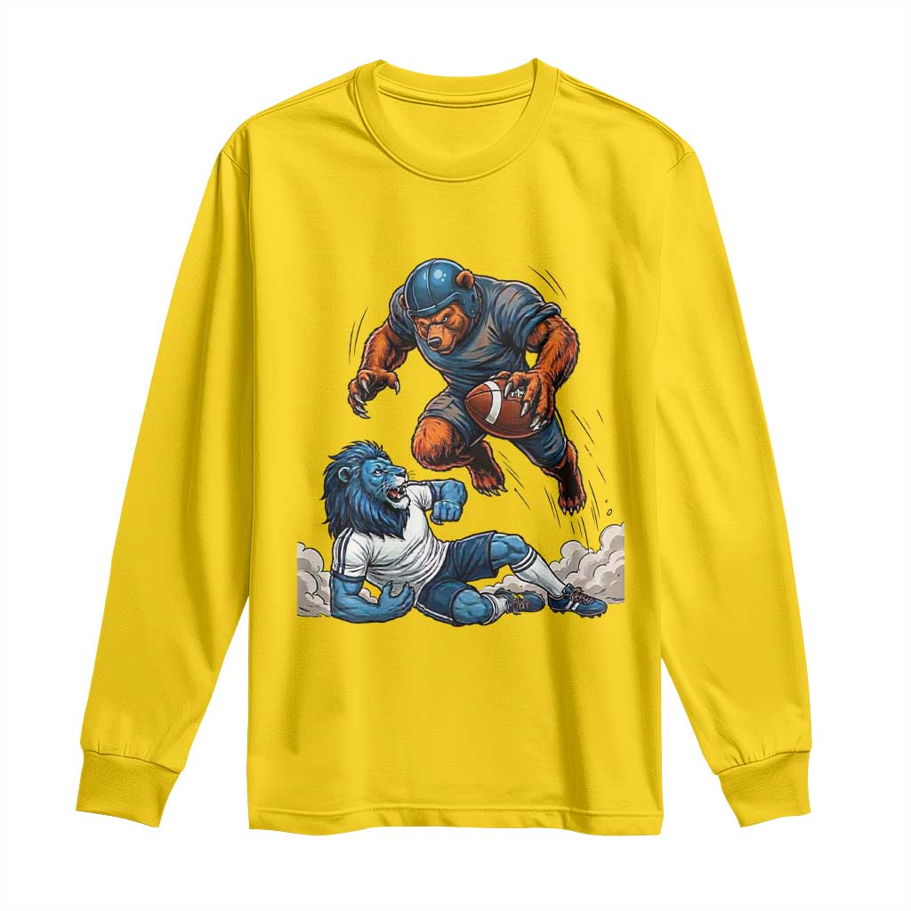Fierce Bear Defeating Lion Long Sleeve Shirt Gift For Football Lovers TS12 Daisy Print Your Wear