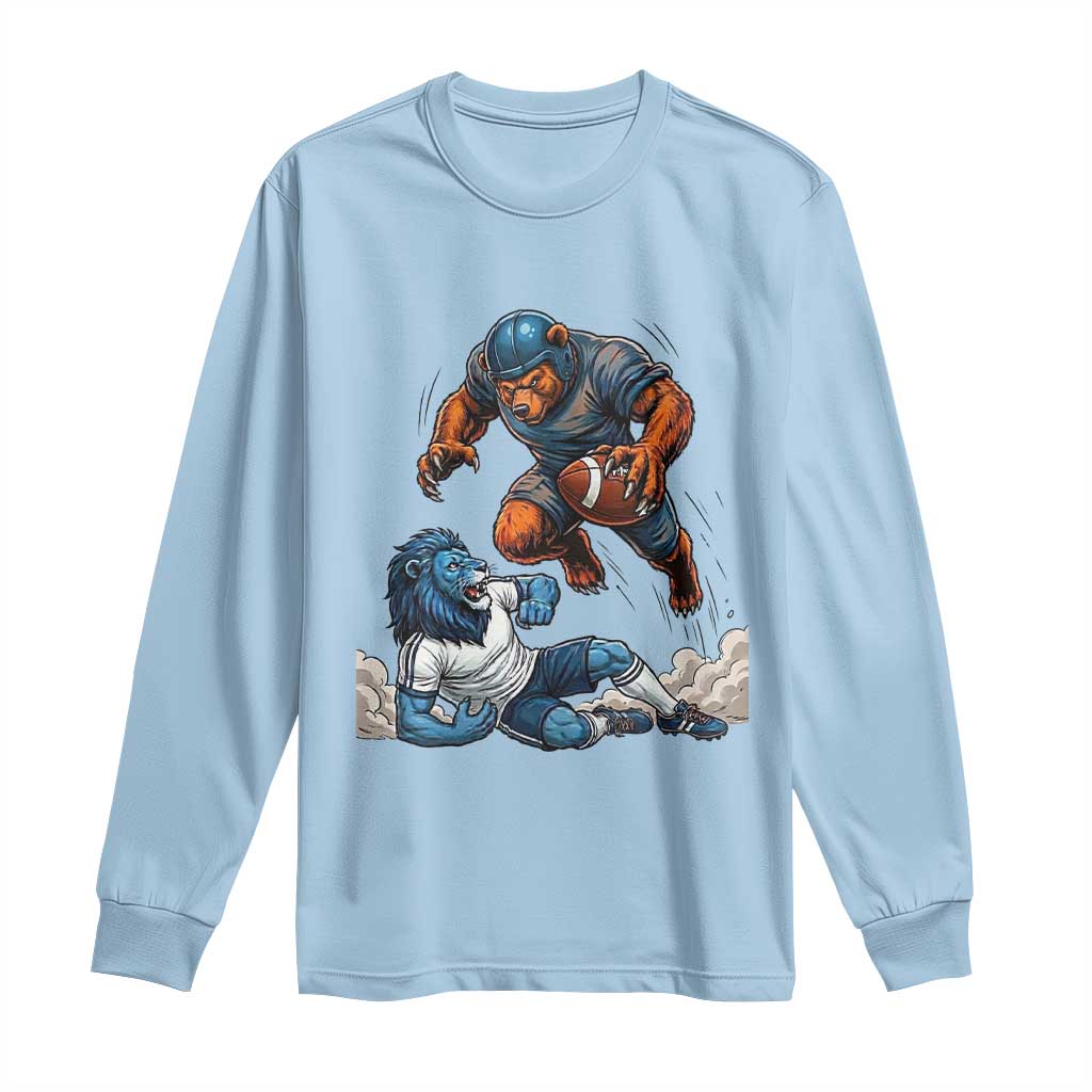 Fierce Bear Defeating Lion Long Sleeve Shirt Gift For Football Lovers TS12 Light Blue Print Your Wear