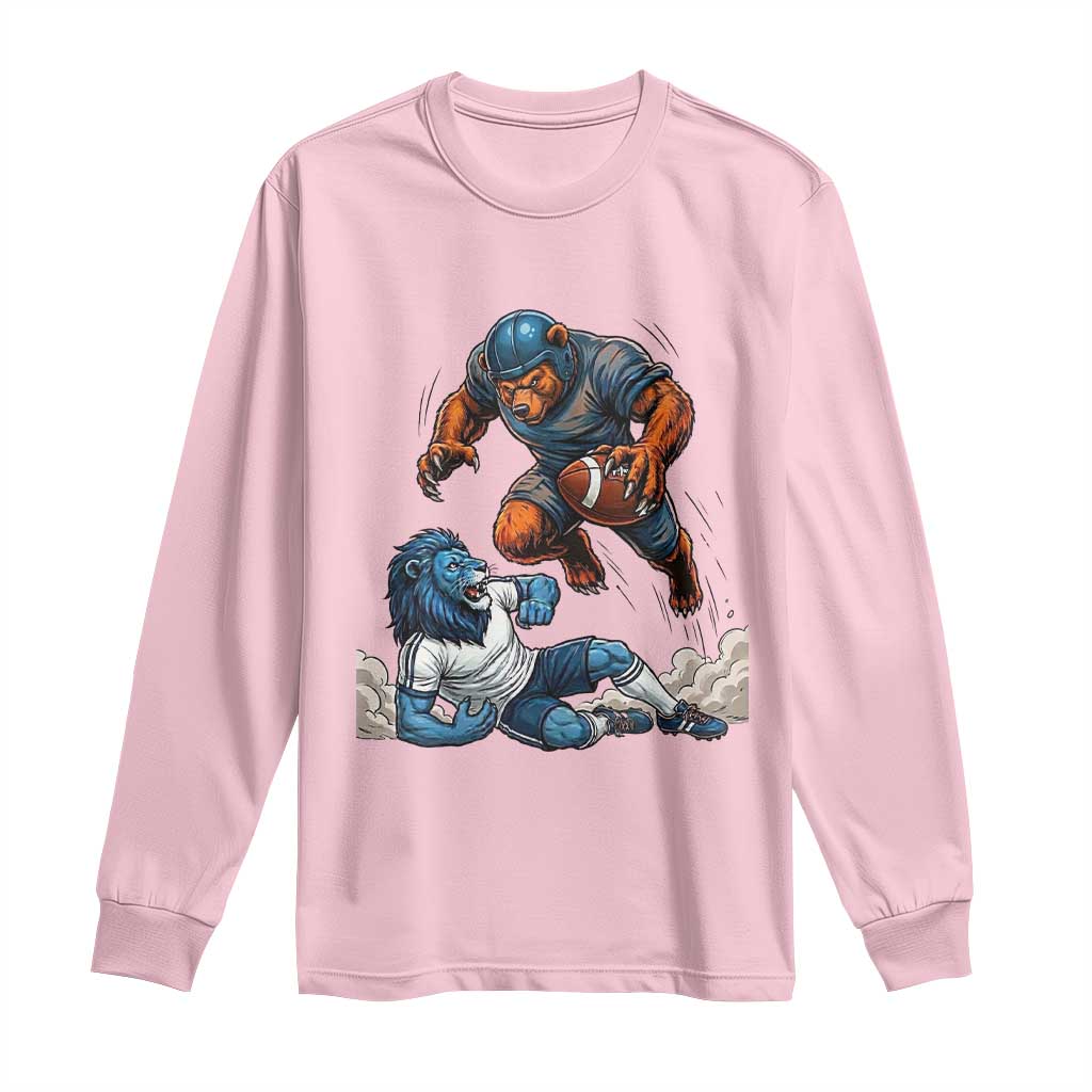 Fierce Bear Defeating Lion Long Sleeve Shirt Gift For Football Lovers TS12 Light Pink Print Your Wear