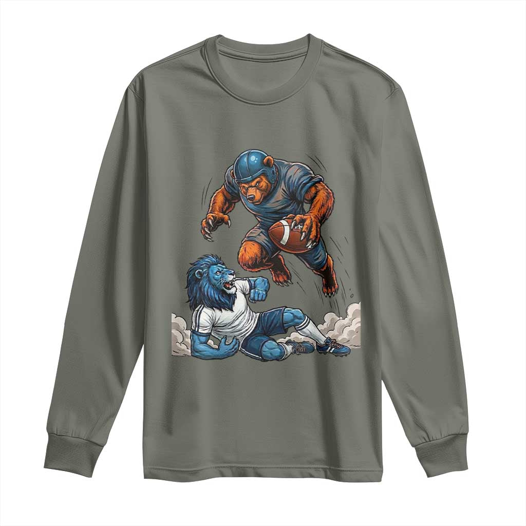 Fierce Br Defeating Lio Long Sleeve Shirt Gift For Football Lovers TS12 Military Green Print Your Wear