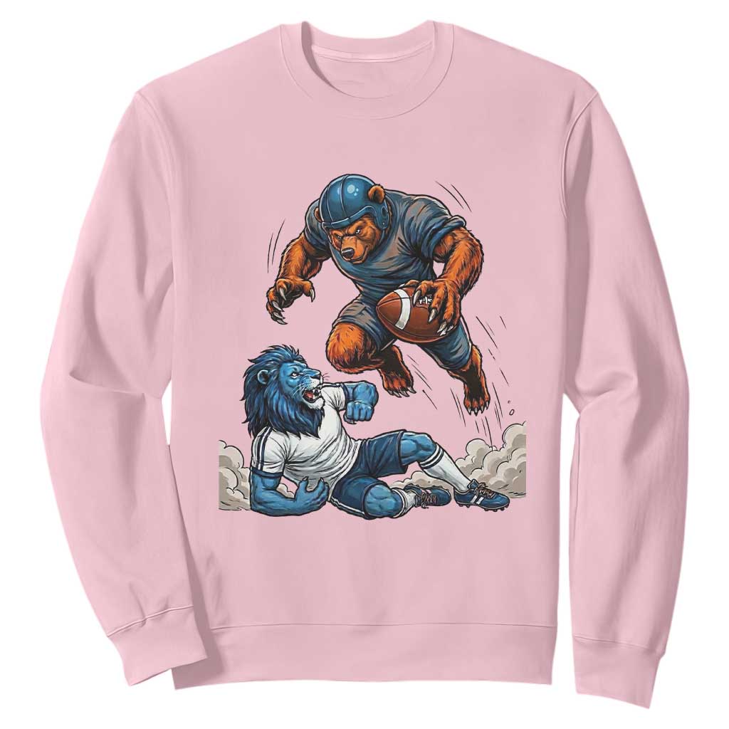 Fierce Bear Defeating Lion Sweatshirt Gift For Football Lovers TS12 Light Pink Print Your Wear