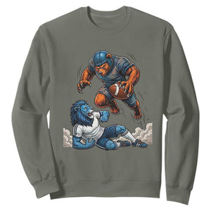Fierce Bear Defeating Lion Sweatshirt Gift For Football Lovers TS12 Military Green Print Your Wear