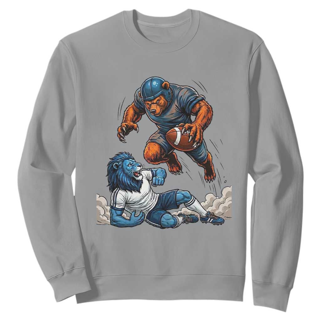 Fierce Bear Defeating Lion Sweatshirt Gift For Football Lovers TS12 Sport Gray Print Your Wear