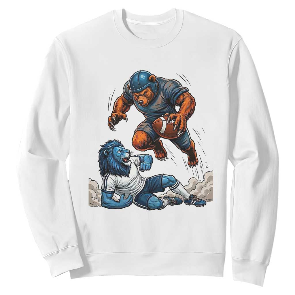 Fierce Bear Defeating Lion Sweatshirt Gift For Football Lovers TS12 White Print Your Wear