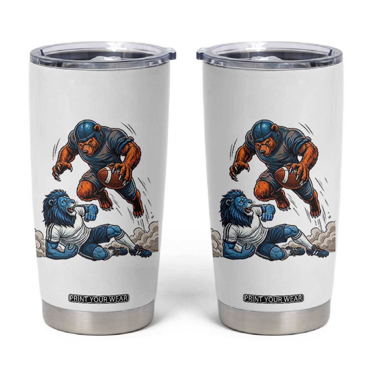 Fierce Bear Defeating Lion Tumbler Cup Gift For Football Lovers TS12 White Print Your Wear