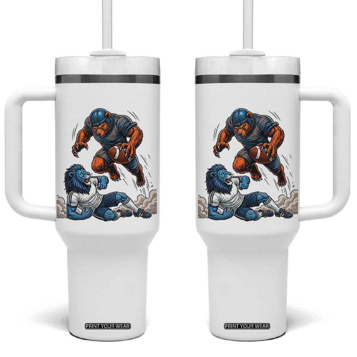 Fierce Br Defeating Lio Tumbler With Handle Gift For Football Lovers TS12 One Size: 40 oz White Print Your Wear