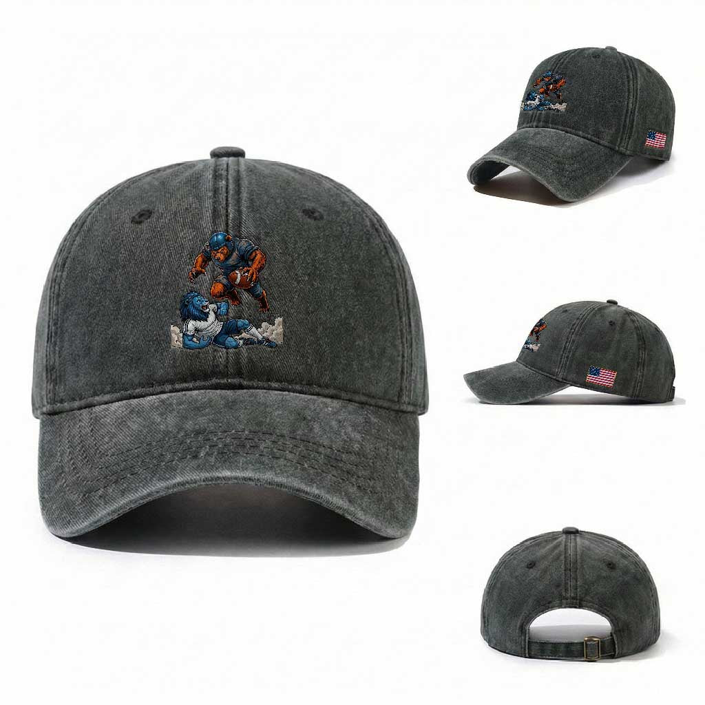 Fierce Br Defeating Lio Washed Cotton Baseball Cap Gift For Football Lovers TS12 Washed Cap Universal Fit Dark Green Print Your Wear