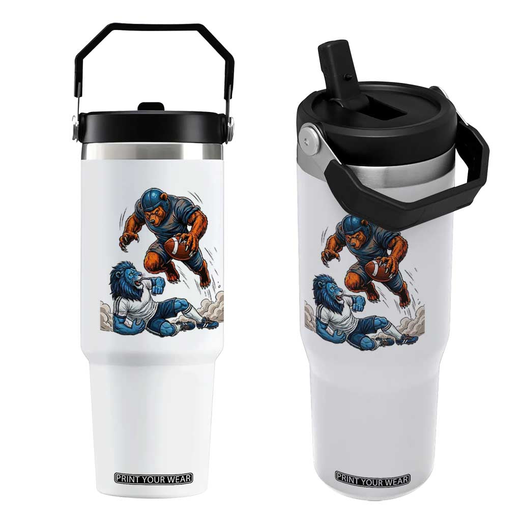 Fierce Br Defeating Lio Flip Straw Tumbler Gift For Football Lovers TS12 One Size: 30 oz White Print Your Wear