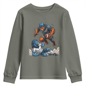 Fierce Br Defeating Lio Youth Sweatshirt Gift For Football Lovers TS12 Military Green Print Your Wear