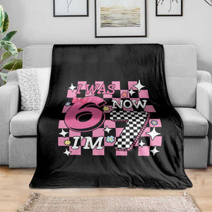 Pink Checkered I Was 6 Now I Am 7 Throw Blanket Girl Birthday Gift TS12 Print Your Wear