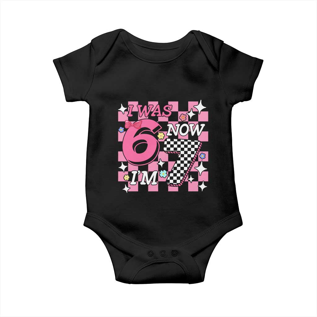 Pink Checkered I Was 6 Now I Am 7 Baby Onesie Girl Birthday Gift TS12 Black Print Your Wear