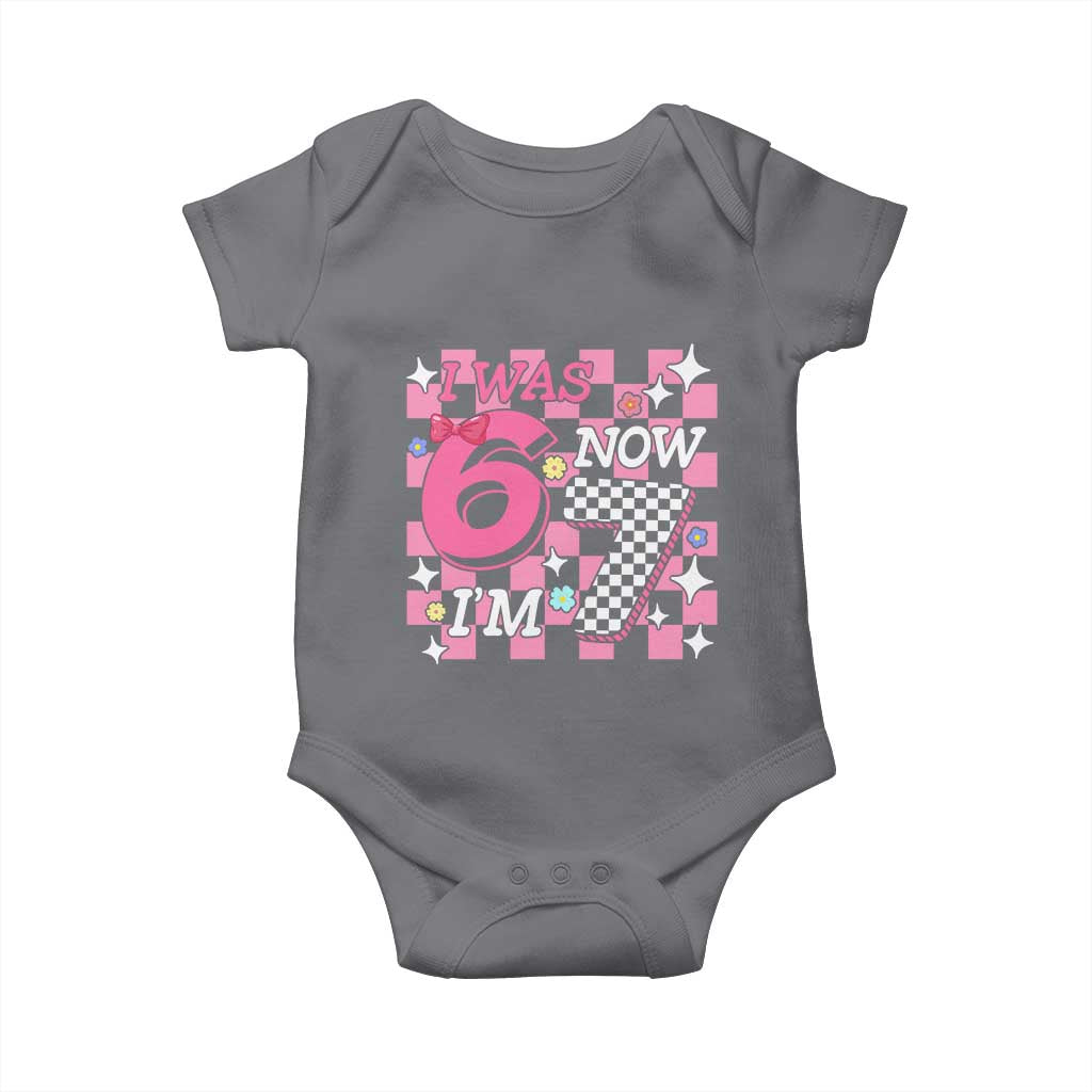 Pink Checkered I Was 6 Now I Am 7 Baby Onesie Girl Birthday Gift TS12 Charcoal Print Your Wear