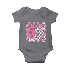 Pink Checkered I Was 6 Now I Am 7 Baby Onesie Girl Birthday Gift TS12 Charcoal Print Your Wear