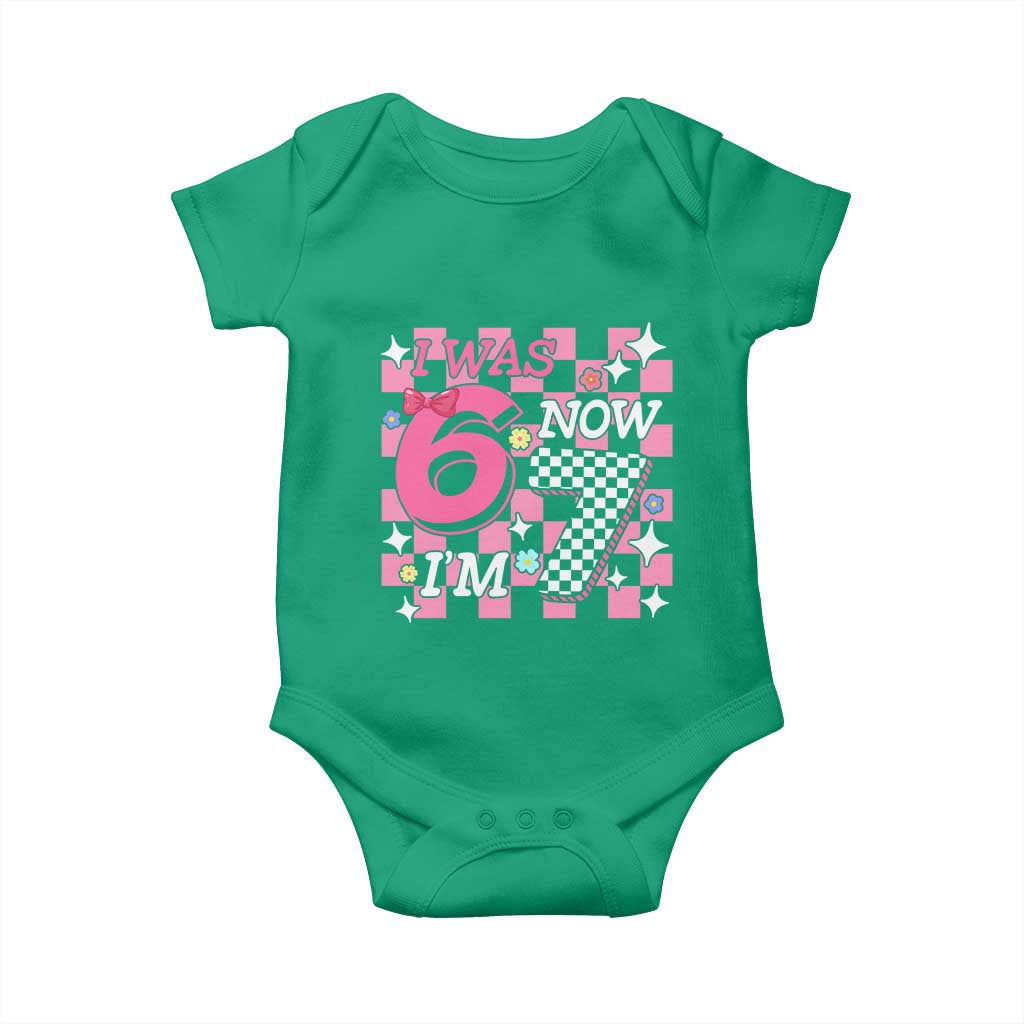 Pink Checkered I Was 6 Now I Am 7 Baby Onesie Girl Birthday Gift TS12 Irish Green Print Your Wear