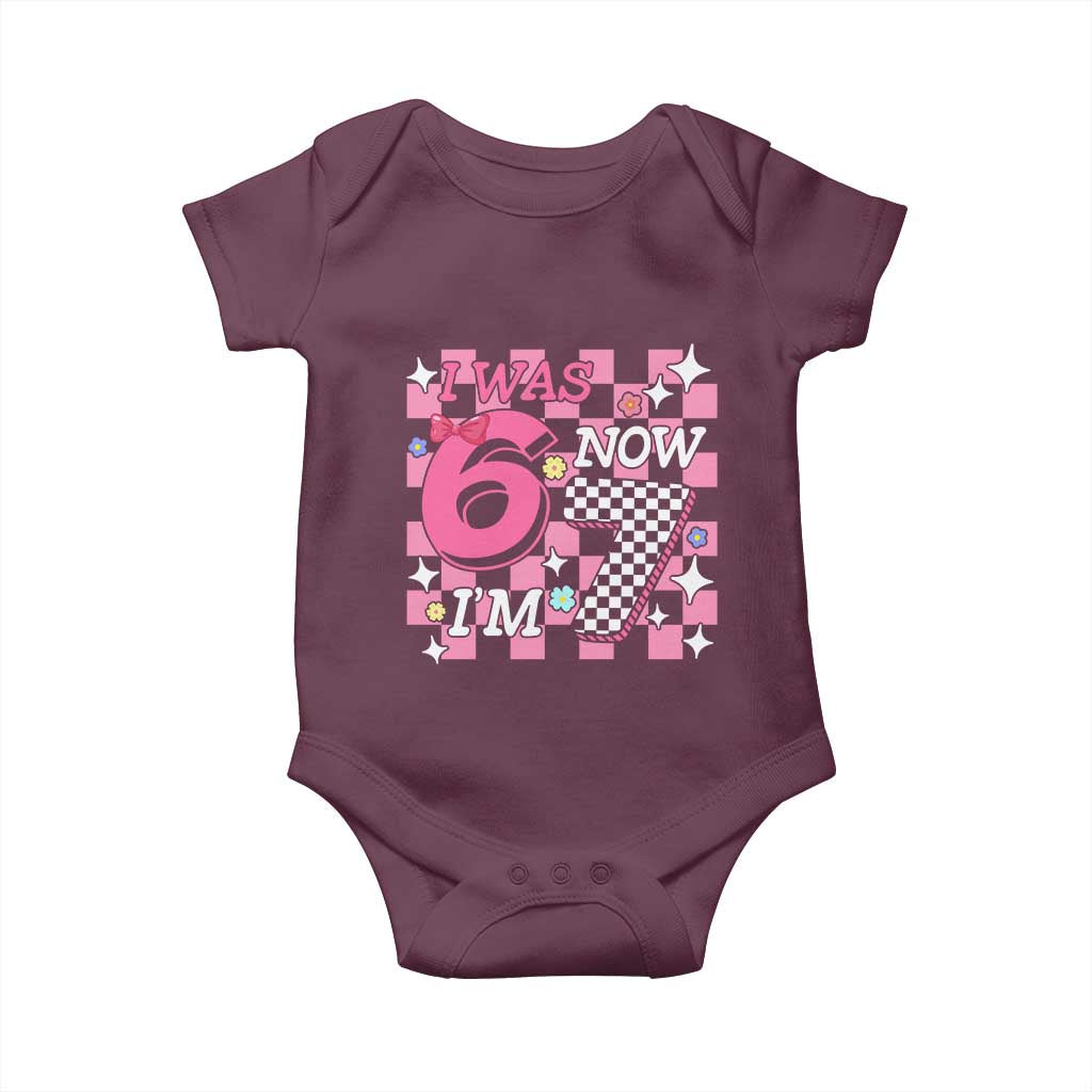 Pink Checkered I Was 6 Now I Am 7 Baby Onesie Girl Birthday Gift TS12 Maroon Print Your Wear