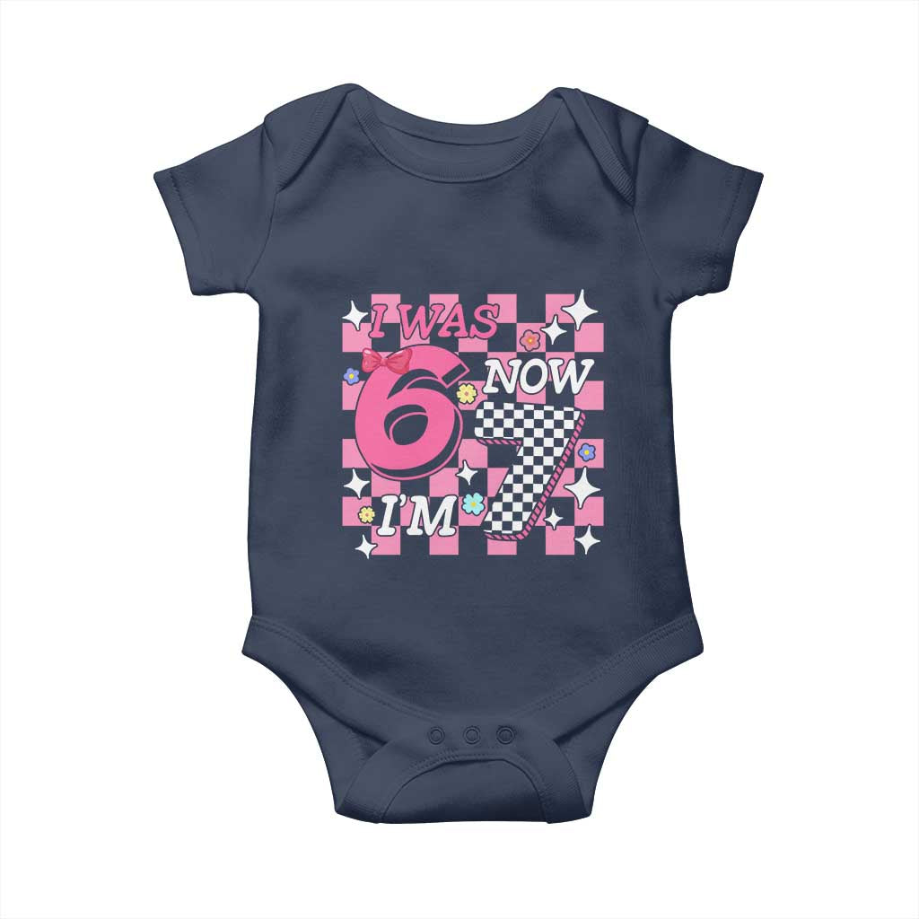 Pink Checkered I Was 6 Now I Am 7 Baby Onesie Girl Birthday Gift TS12 Navy Print Your Wear