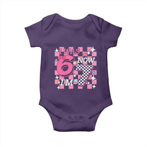 Pink Checkered I Was 6 Now I Am 7 Baby Onesie Girl Birthday Gift TS12 Purple Print Your Wear
