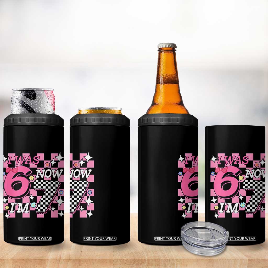 Pink Checkered I Was 6 Now I Am 7 4 in 1 Can Cooler Tumbler Girl Birthday Gift TS12 Print Your Wear