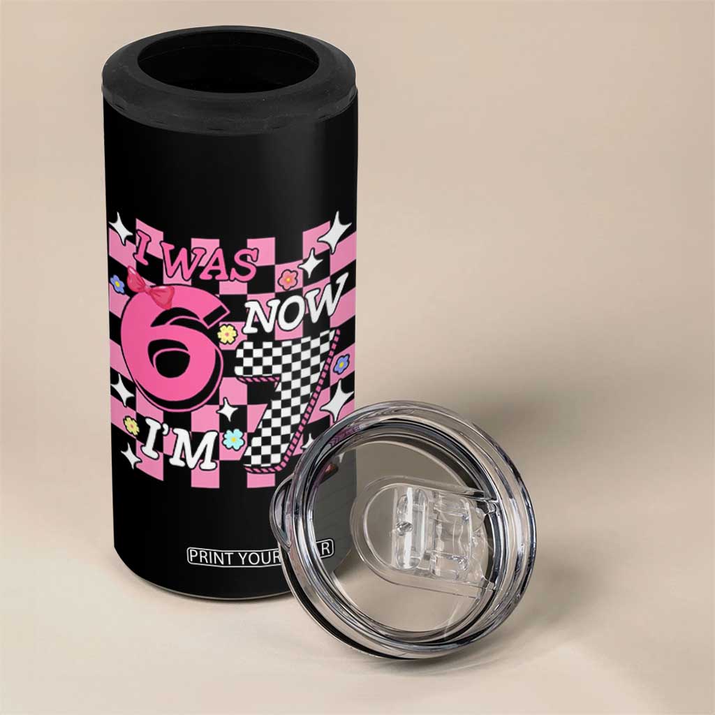 Pink Checkered I Was 6 Now I Am 7 4 in 1 Can Cooler Tumbler Girl Birthday Gift TS12 Print Your Wear