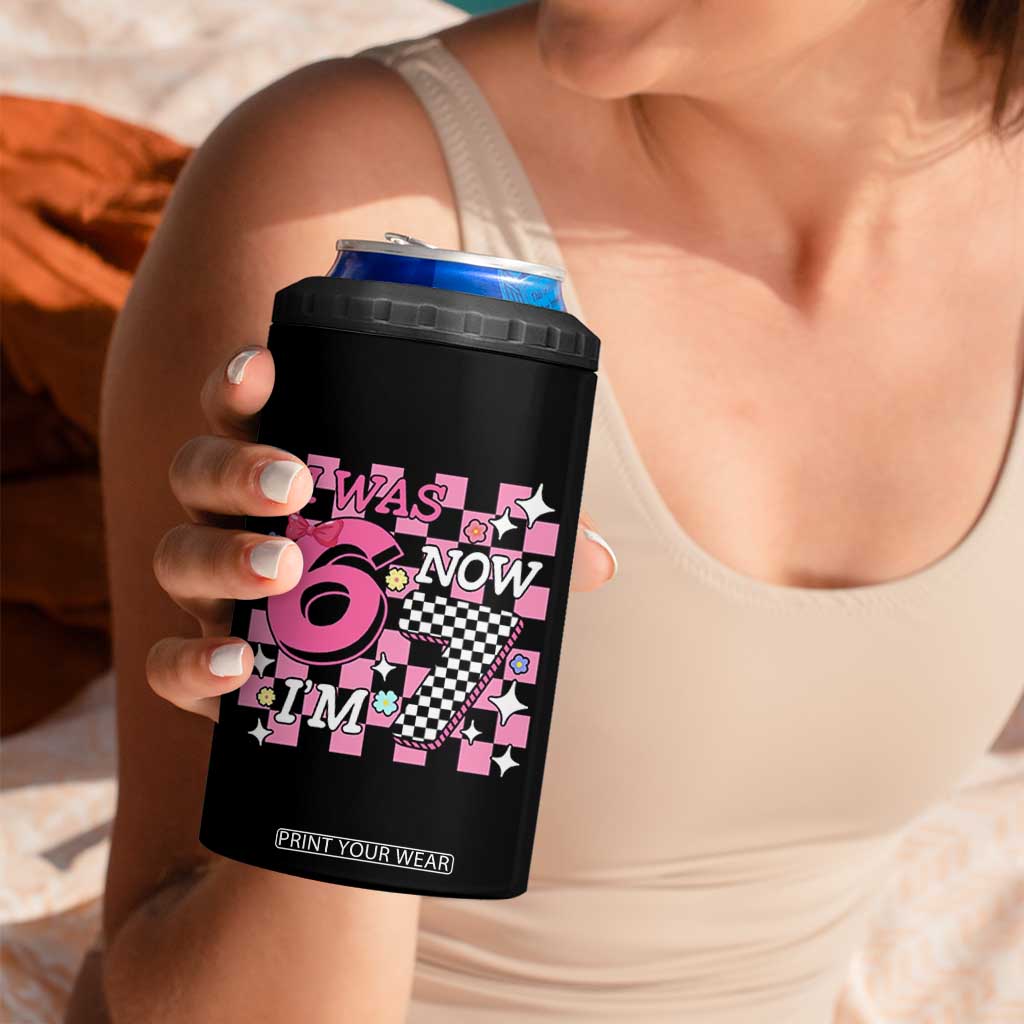 Pink Checkered I Was 6 Now I Am 7 4 in 1 Can Cooler Tumbler Girl Birthday Gift TS12 Print Your Wear
