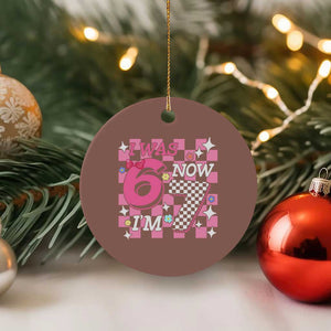 Pink Checkered I Was 6 Now I Am 7 Ceramic Ornament Girl Birthday Gift TS12 1pc Mocha Print Your Wear