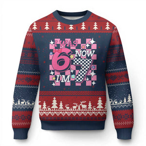 Pink Checkered I Was 6 Now I Am 7 Ugly Christmas Sweater Girl Birthday Gift TS12 Navy Red Print Your Wear