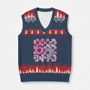 Pink Checkered I Was 6 Now I Am 7 V-Neck Knit Sweater Vest Girl Birthday Gift TS12 Navy Red Print Your Wear