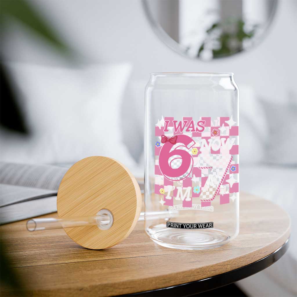 Pink Checkered I Was 6 Now I Am 7 Glass Can Girl Birthday Gift TS12 Print Your Wear