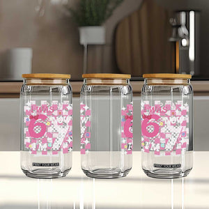 Pink Checkered I Was 6 Now I Am 7 Glass Can Girl Birthday Gift TS12 Print Your Wear