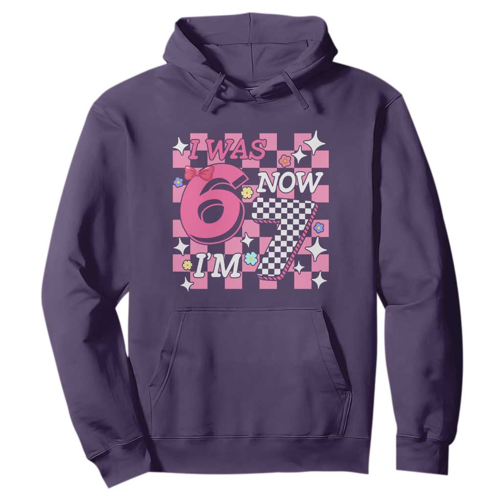 Pink Checkered I Was 6 Now I Am 7 Hoodie Girl Birthday Gift TS12 Purple Print Your Wear