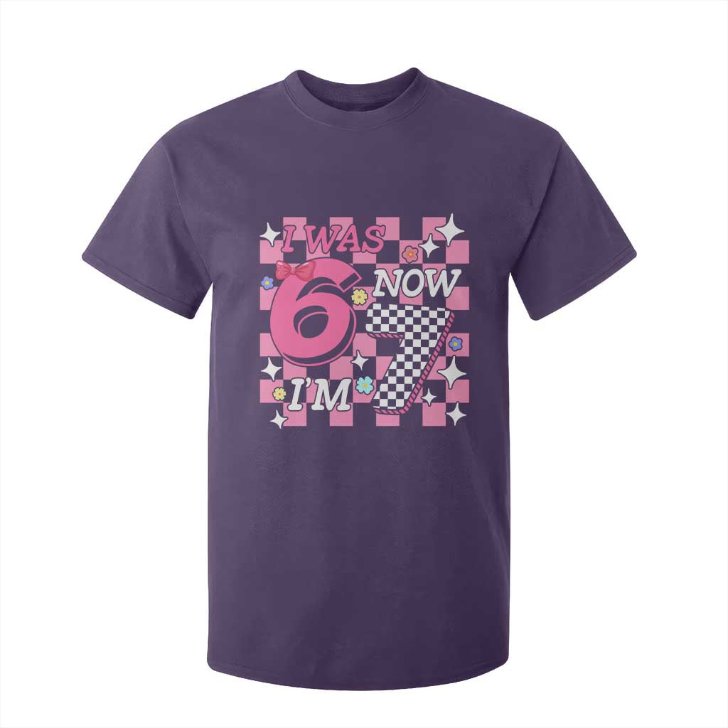 Pink Checkered I Was 6 Now I Am 7 T Shirt For Kid Girl Birthday Gift TS12 Purple Print Your Wear