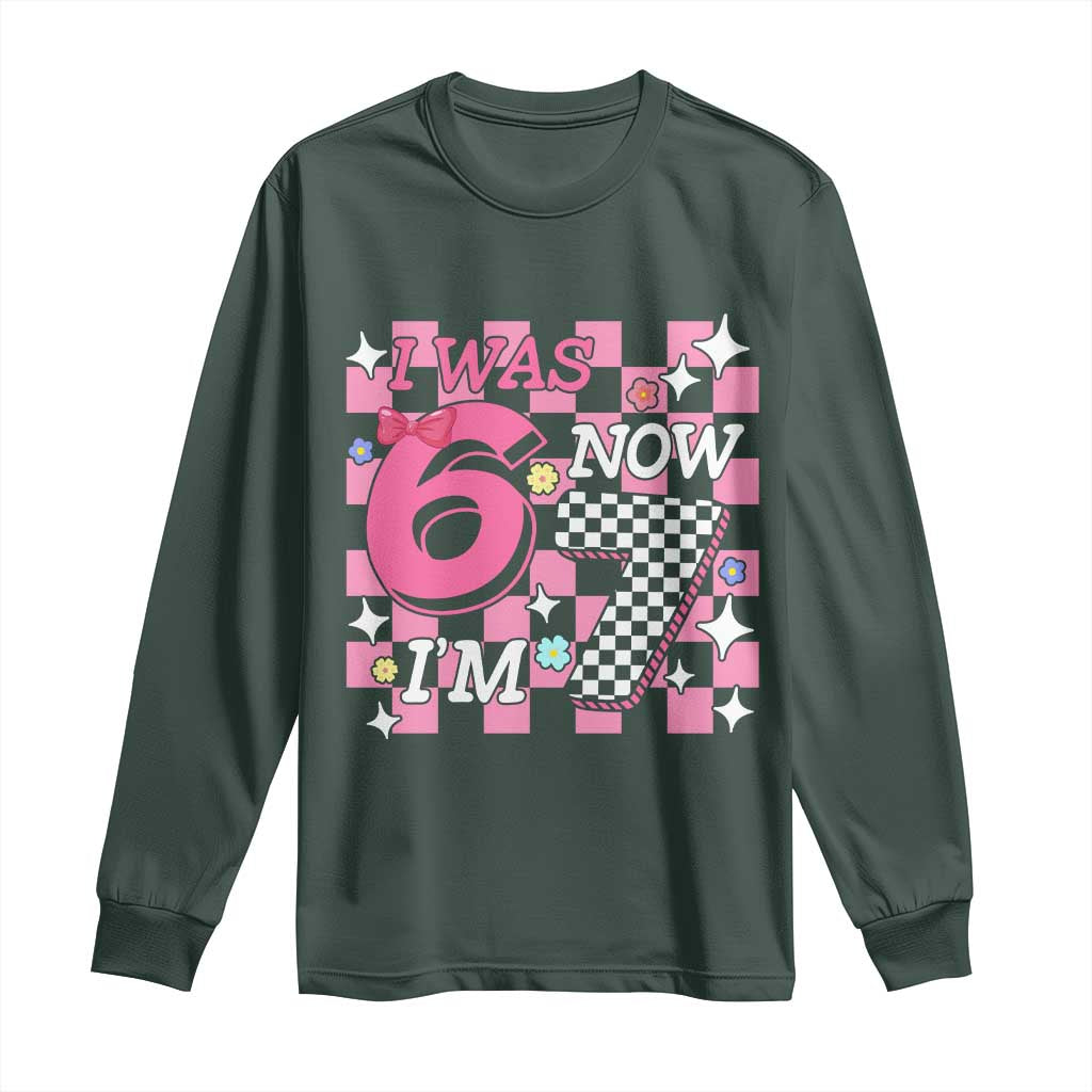 Pink Checkered I Was 6 Now I Am 7 Long Sleeve Shirt Girl Birthday Gift TS12 Dark Forest Green Print Your Wear