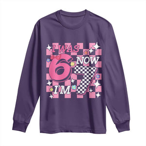 Pink Checkered I Was 6 Now I Am 7 Long Sleeve Shirt Girl Birthday Gift TS12 Purple Print Your Wear