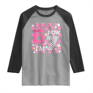 Pink Checkered I Was 6 Now I Am 7 Raglan Shirt Girl Birthday Gift TS12 Sport Gray Black Print Your Wear