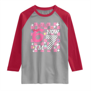 Pink Checkered I Was 6 Now I Am 7 Raglan Shirt Girl Birthday Gift TS12 Sport Gray Red Print Your Wear