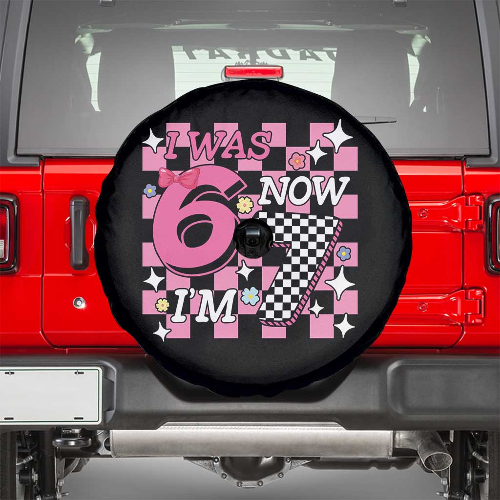 Pink Checkered I Was 6 Now I Am 7 Spare Tire Cover Girl Birthday Gift TS12 Black Print Your Wear