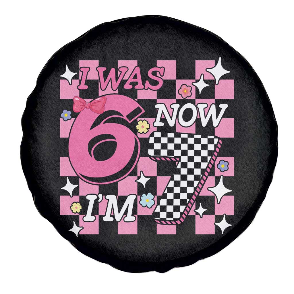 Pink Checkered I Was 6 Now I Am 7 Spare Tire Cover Girl Birthday Gift TS12 Print Your Wear