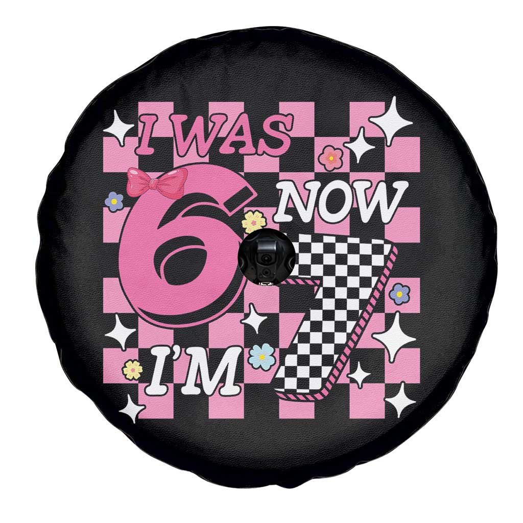 Pink Checkered I Was 6 Now I Am 7 Spare Tire Cover Girl Birthday Gift TS12 Print Your Wear