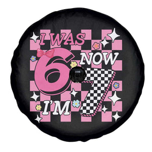 Pink Checkered I Was 6 Now I Am 7 Spare Tire Cover Girl Birthday Gift TS12 Print Your Wear