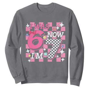 Pink Checkered I Was 6 Now I Am 7 Sweatshirt Girl Birthday Gift TS12 Charcoal Print Your Wear