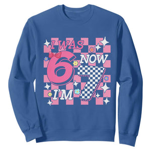 Pink Checkered I Was 6 Now I Am 7 Sweatshirt Girl Birthday Gift TS12 Royal Blue Print Your Wear