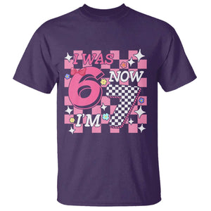 Pink Checkered I Was 6 Now I Am 7 T Shirt Girl Birthday Gift TS12 Purple Print Your Wear