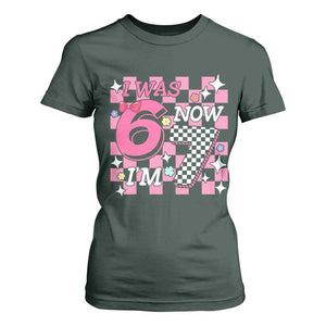 Pink Checkered I Was 6 Now I Am 7 T Shirt For Women Girl Birthday Gift TS12 Dark Forest Green Print Your Wear