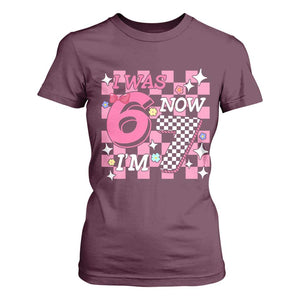 Pink Checkered I Was 6 Now I Am 7 T Shirt For Women Girl Birthday Gift TS12 Maroon Print Your Wear