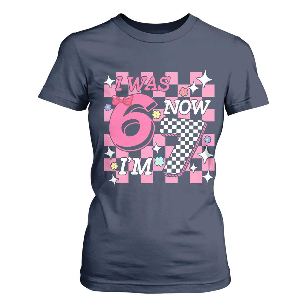 Pink Checkered I Was 6 Now I Am 7 T Shirt For Women Girl Birthday Gift TS12 Navy Print Your Wear