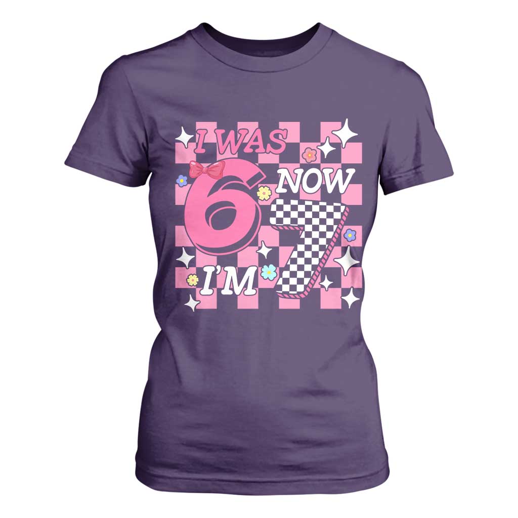 Pink Checkered I Was 6 Now I Am 7 T Shirt For Women Girl Birthday Gift TS12 Purple Print Your Wear