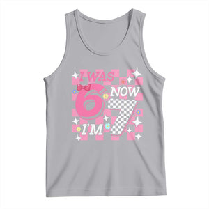 Pink Checkered I Was 6 Now I Am 7 Tank Top Girl Birthday Gift TS12 Athletic Heather Print Your Wear
