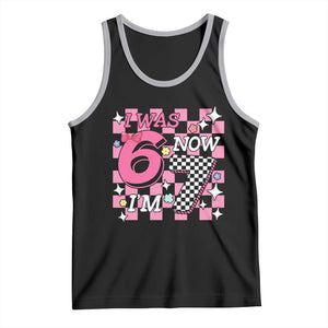 Pink Checkered I Was 6 Now I Am 7 Tank Top Girl Birthday Gift TS12 Black Athletic Heather Print Your Wear