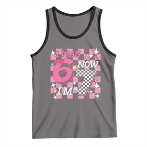 Pink Checkered I Was 6 Now I Am 7 Tank Top Girl Birthday Gift TS12 Deep Heather Black Print Your Wear