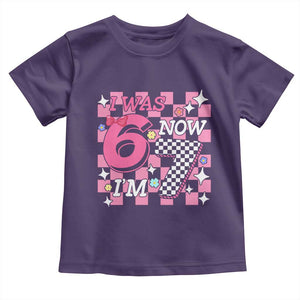 Pink Checkered I Was 6 Now I Am 7 Toddler T Shirt Girl Birthday Gift TS12 Purple Print Your Wear